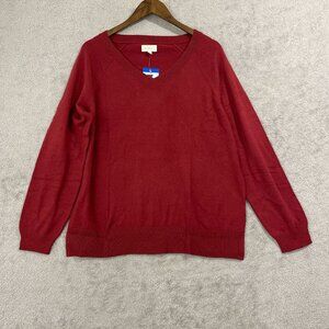 NEW Lucky Brand Womens L Pomegranate Red V-Neck Sweater 55% Cotton Blend